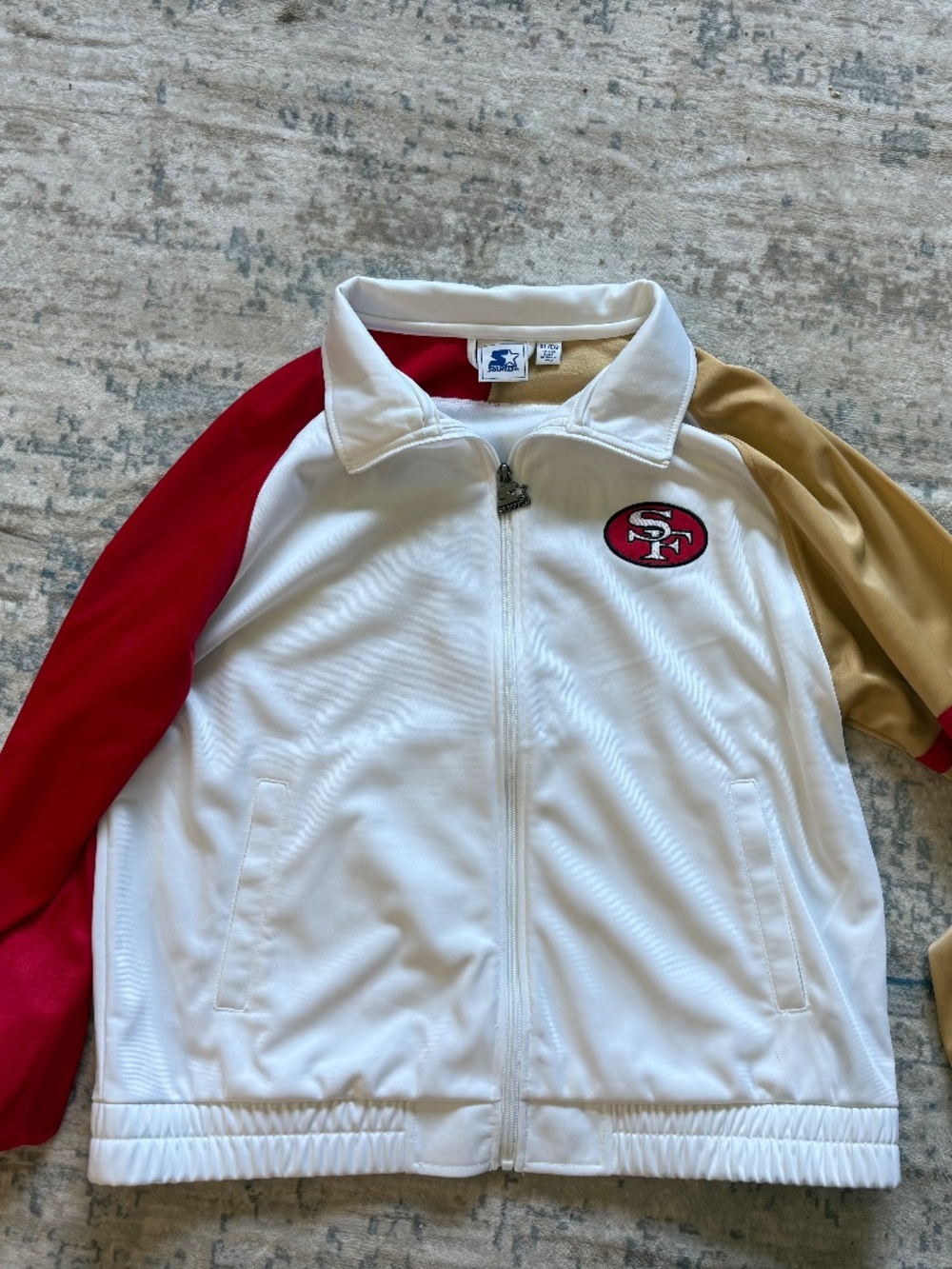 49ers white varsity jacket